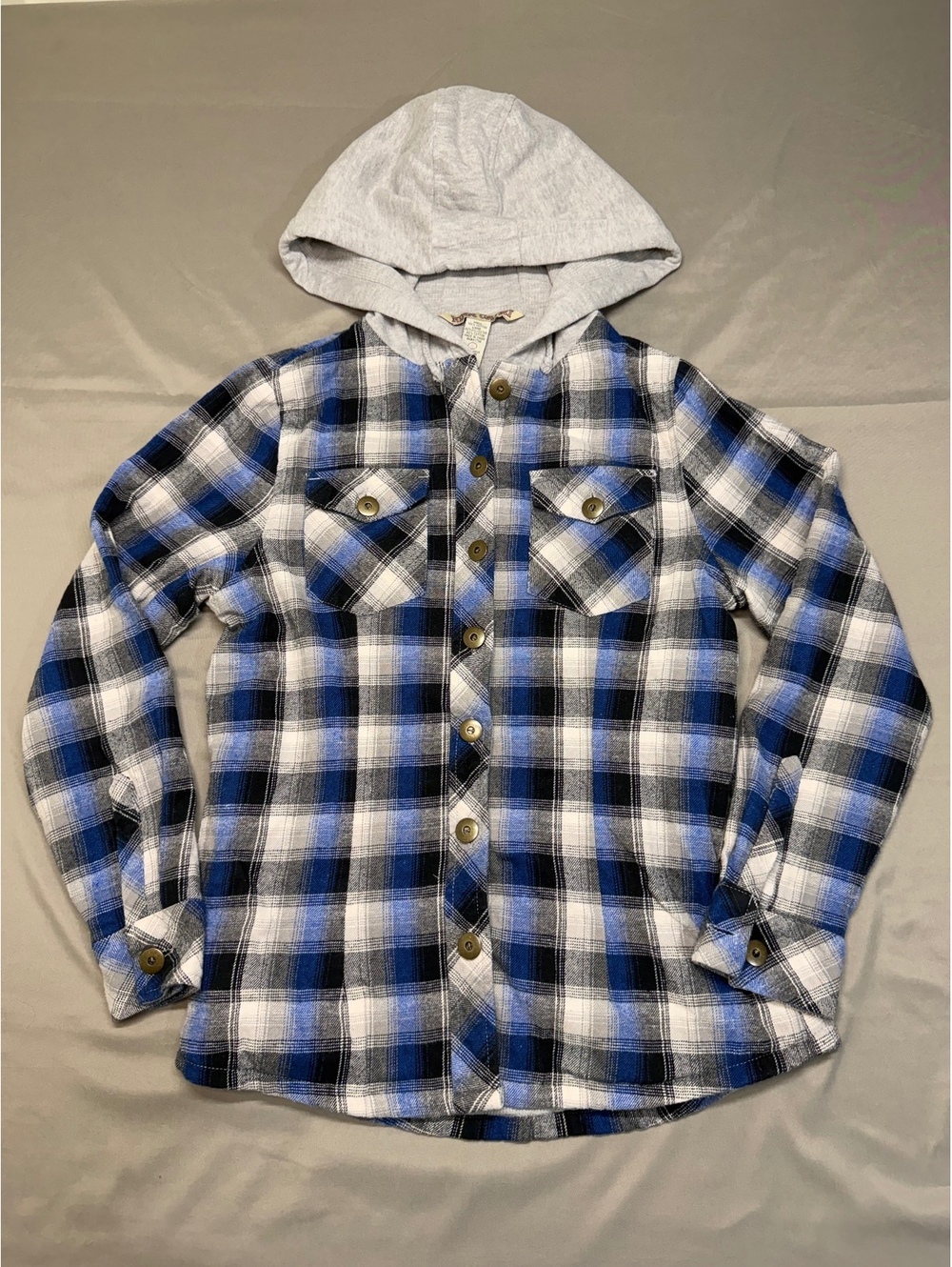 Nina Capri Women's Blue and Black Plaid Hooded Shirt Jacket Size S